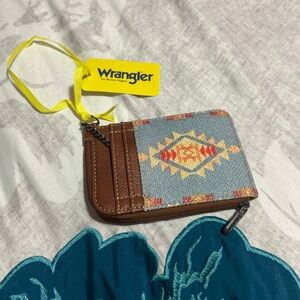 Wrangler Brown and Blue Key Card Holder with Geometric Design